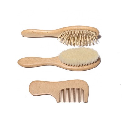 Baby Care High Quality Soft Natural Wooden Baby Goats Hair Brush Comb Set