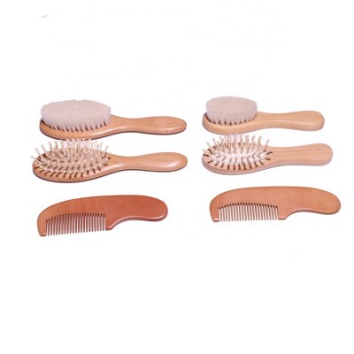 Environmental friendly natural beech wood wool bath brush baby hair brush comb set hot sale product