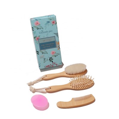 Private Label Beech Wood Soft Goat Hair Baby Babe Hair Paddle Brush And Comb Set With Box