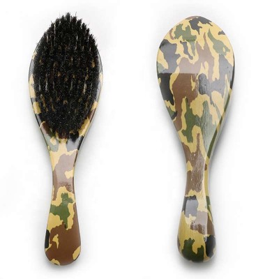 Military Green Wooden customizable logo Long-handled beard brush 360 wave hair brush for men