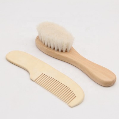 OEM wooden natural goat Hair bristles baby brush and comb set baby hair brush