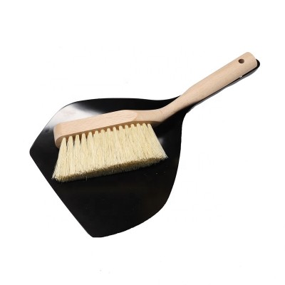 Natural Beech Wood Black Brush & Leather Strap Broom Mental Dustpan And Brush Cleaning Tool For Floor,Desk,Sofa