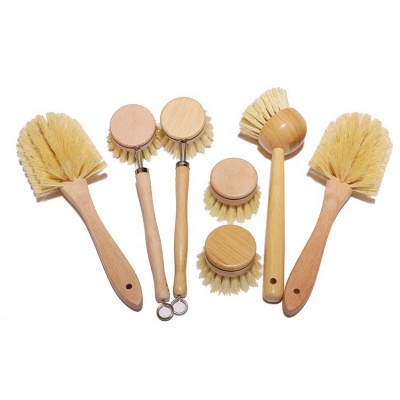 Amazon Hot selling Eco-Friendly Wooden Sisal Kitchen Cleaning Bottle Pot Dish Brush set