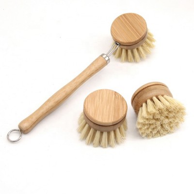 Amazon Hot sale Long handle environmental  bamboo sisal kitchen dish cleaning plate dish pot brush