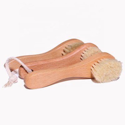 High quality bristle face cleanser brush custom logo wood handle facial cleaning brush