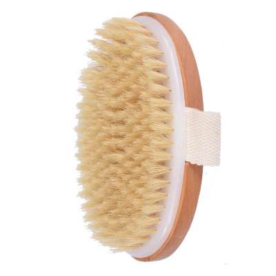 Free engraving LOGO Natural Boair bristle Oval bamboo Massage Dry Body brush