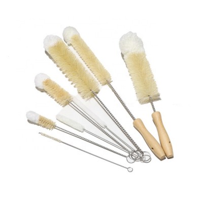 Factory wholesale soft white cotton head cleaning brush, natural sisal bristle long handle straw cleaning bottle brush